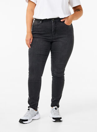 Zizzifashion Amy jeans with a high waist and super slim fit, Dark Grey Denim, Model image number 2