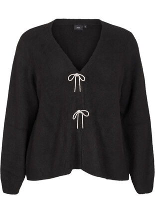 Zizzifashion Knitted cardigan with a silver bow, Black, Packshot image number 0