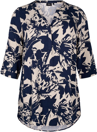 Zizzifashion Tunic with print and 3/4 sleeves, Navy Blazer AOP, Packshot image number 0