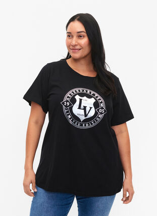 Zizzifashion T-shirt in organic cotton with print , Black W. Silver LA, Model image number 0