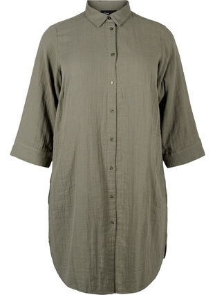 Zizzifashion Long shirt in cotton muslin, Thyme, Packshot image number 0