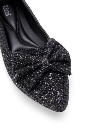 Zizzifashion Wide fit glitter ballerina with bow, Black, Packshot image number 3