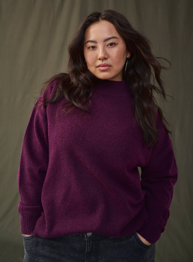 Purple turtleneck knitted jumper, , Model