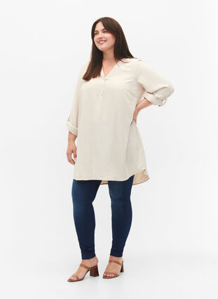 Zizzifashion Solid color tunic with v-neck and buttons, Warm Off-white, Model image number 2