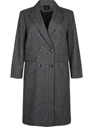 Long wool coat with herringbone pattern, Dark Grey Melange, Packshot