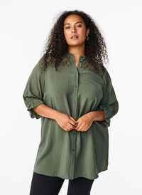 Long viscose shirt with lace detail, Thyme, Model