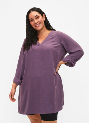 Zizzifashion A-shape tunic with 3/4 sleeves, Vintage Violet, Model image number 0