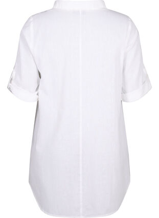 Zizzifashion Short-sleeved cotton blend tunic with linen, Bright White, Packshot image number 1