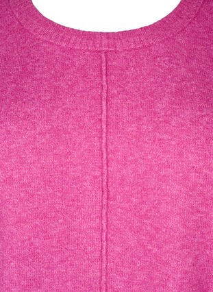 Zizzifashion Knitted blouse with a round neck and center seam, Fuchsia Red Mel., Packshot image number 2