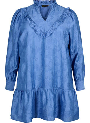 Zizzifashion Dress in lyocell (TENCEL™) with ruffles, Colony Blue, Packshot image number 0