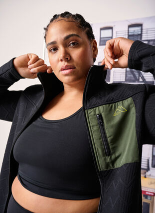 Zizzifashion Sporty fleece jacket with pockets, Black, Image image number 0