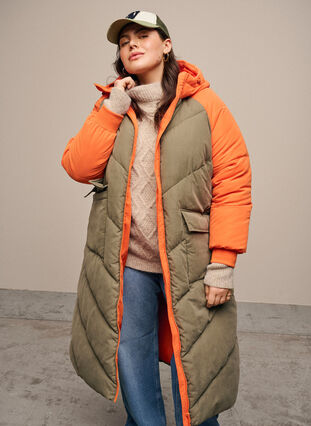 Zizzifashion Long colorblock winter jacket with hood, Bungee Cord Comb, Image image number 1