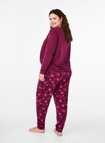 Zizzifashion Cotton pyjamas pants with print, Fig Flower AOP, Model image number 1