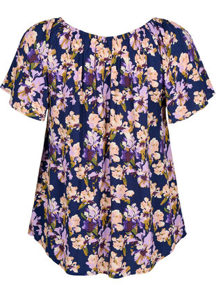 Zizzifashion Floral viscose blouse with short sleeves, Small Flower AOP, Packshot image number 1