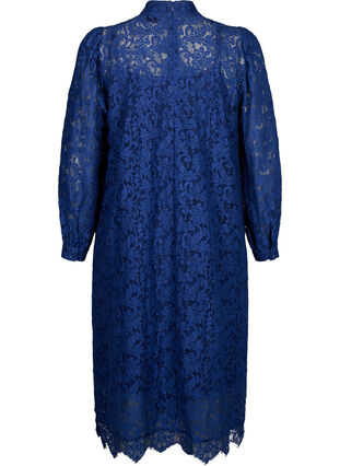 Zizzifashion Long-sleeved lace dress with high neck, Estate Blue, Packshot image number 1