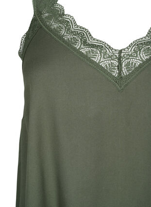 Zizzifashion Strap dress in viscose with lace, Thyme, Packshot image number 2