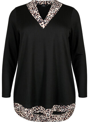 Zizzifashion Long sleeve blouse with look a-like shirt, Black Leo AOP, Packshot image number 0