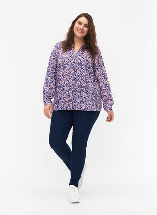 Zizzifashion FLASH - Long sleeve blouse with print, Strong Blue Flower, Model image number 2