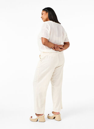 Zizzifashion High-waisted trousers in cotton and linen, Whitecap Gray, Model image number 1