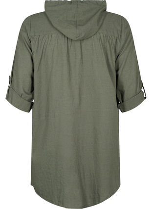 Zizzifashion Hooded tunic in cotton and linen, Thyme, Packshot image number 1