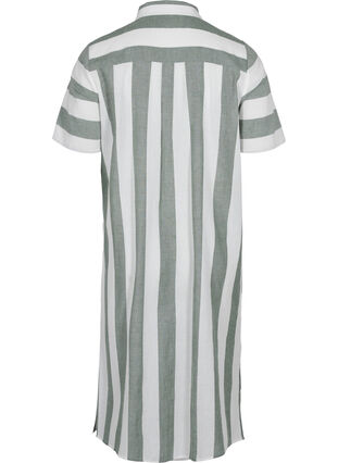 Zizzifashion Short-sleeved cotton shirt dress with stripes, Thyme Stripe, Packshot image number 1