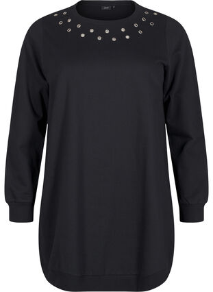 Zizzifashion Sweat tunic with metal details, Black, Packshot image number 0