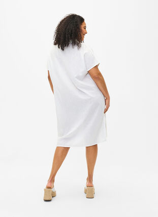 Zizzifashion Long shirt in cotton blend with linen, Bright White, Model image number 1