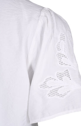 Zizzifashion Short sleeve viscose blouse with embroidery, Bright White, Packshot image number 3