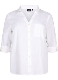 Shirt blouse with button closure in cotton-linen blend