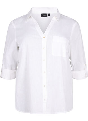 Zizzifashion Shirt blouse with button closure in cotton-linen blend, Bright White, Packshot image number 0
