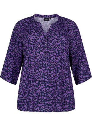 Zizzifashion Blouse in viscose with 3/4 sleeves, Purple Leo AOP, Packshot image number 0