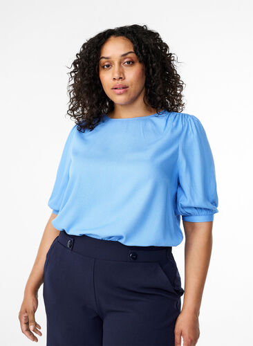 Zizzifashion Viscose blouse with 1/2 sleeves, Cornflower Blue, Model image number 0