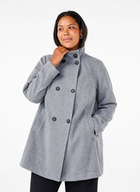 Short trench coat with an A-line, Light Grey Melange, Model