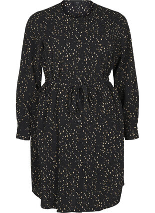 Zizzifashion Long-sleeved dress with tie string, Black w. Dot AOP, Packshot image number 0