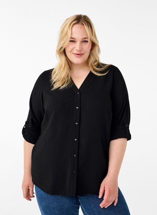 Zizzifashion Viscose shirt blouse with 3/4 sleeves, Black, Model image number 0