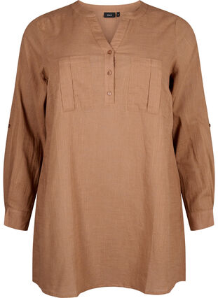 Zizzifashion Cotton tunic with 3/4 sleeves, Coca Mocha, Packshot image number 0