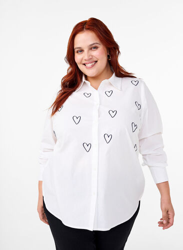 Zizzifashion Classic shirt with embroidered hearts, Bright Wh.W. Blue H., Model image number 0