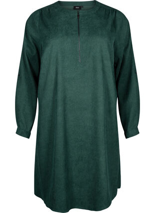 Zizzifashion Velvet dress with a zip detail, Posy Green, Packshot image number 0