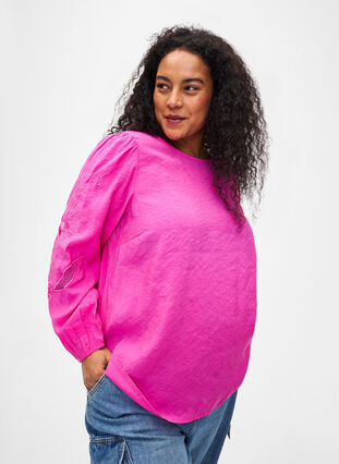Zizzifashion Blouse in TENCEL™ Modal with embroidery details, Phlox Pink, Model image number 0