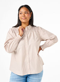 Striped shirt with smock, Silver Mink Wh. St., Model