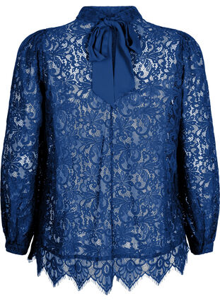 Zizzifashion Lace blouse with bow detail, Estate Blue, Packshot image number 1