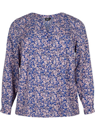 Zizzifashion FLASH - Long sleeve blouse with print, Strong Blue Flower, Packshot image number 0