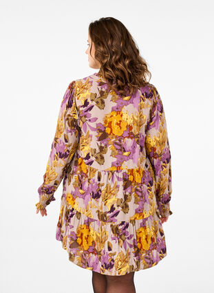 Zizzifashion Long-sleeved tunic with floral print, Purple Flower, Model image number 1