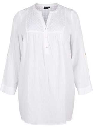 Zizzifashion Cotton tunic with anglaise embroidery, Bright White, Packshot image number 0