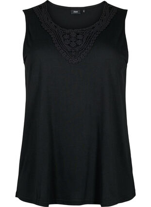 Zizzifashion Sleeveless top with lace, Black, Packshot image number 0