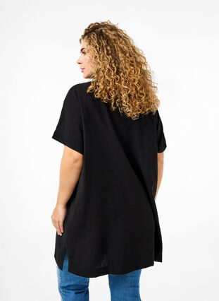 Zizzifashion Long viscose shirt with short sleeves, Black, Model image number 1