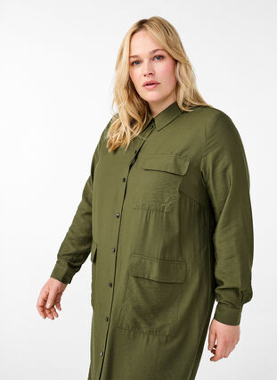 Zizzifashion Shirt dress with pockets, Winter Moss, Model image number 2