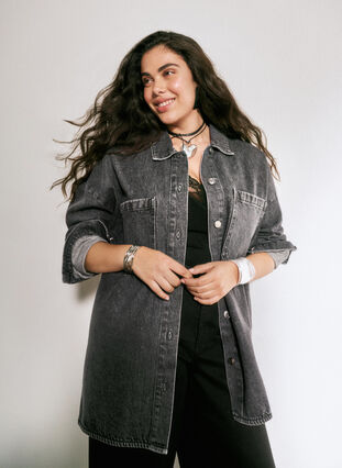 Zizzifashion Loose-fitting denim jacket with buttons, Grey Denim, Image image number 0