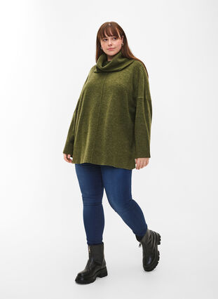 Zizzifashion Melange knit sweater with turtleneck, Winter Moss Mel., Model image number 2