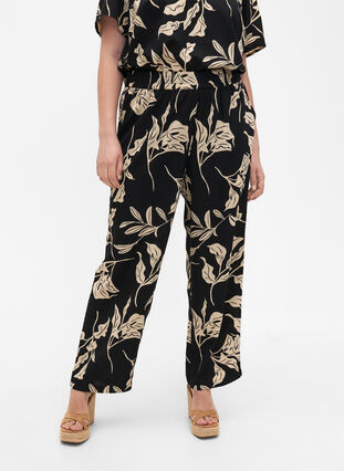 Zizzifashion FLASH - Pants with print and pockets, Black Off White Fl., Model image number 2